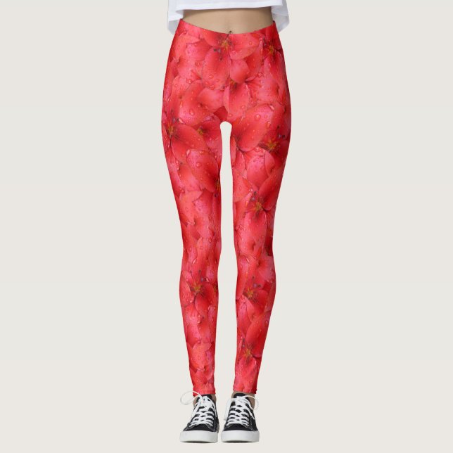 Floral Red Garden Lilies Photo Leggings (Front)