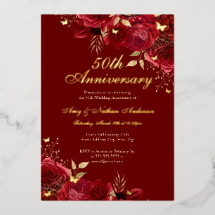 Floral Red Gold 50th Wedding Anniversary