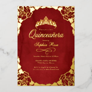 Floral Red Gold Crown Quinceanera