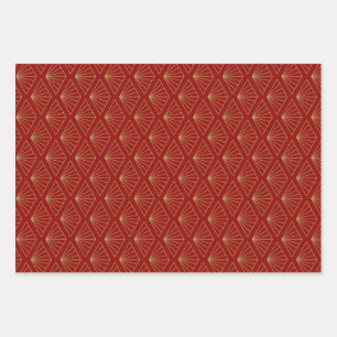 Floral Red Gold for Lunar Celebration Chinese Chic Wrapping Paper Sheet