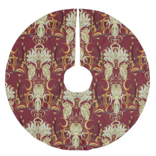 Floral red-gold, luxurious vintage pattern. brushed polyester tree skirt