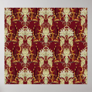Floral red-gold, luxurious vintage pattern. poster