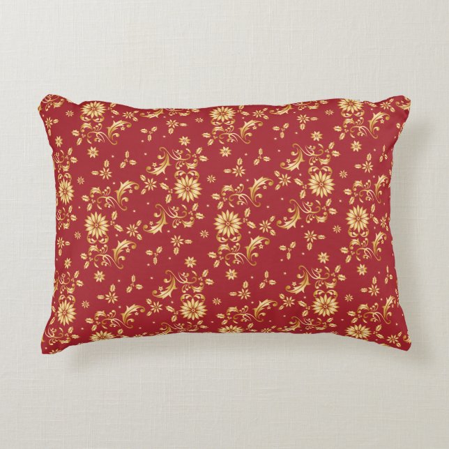 Floral Red Gold Stars Christmas Party Metallic Decorative Cushion (Front)