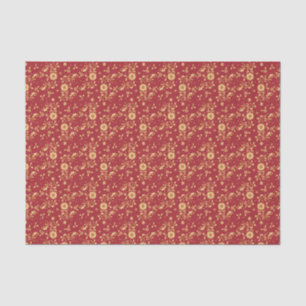 Floral Red Gold Stars Christmas Party Metallic Tissue Paper