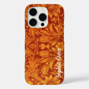 Floral Red & Golden Yellow Wm Morris Add a Name iPhone 16 Pro Case