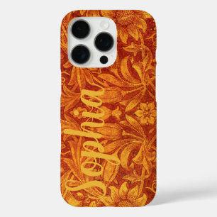 Floral Red & Golden Yellow Wm Morris Add a Name iPhone 16 Pro Case