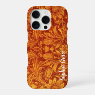Floral Red & Golden Yellow Wm Morris Add a Name iPhone 16 Pro Case