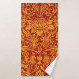 Floral Red & Golden Yellow Wm Morris Bath Towel