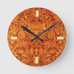 Floral Red & Golden Yellow Wm Morris Design Round Clock