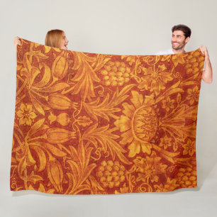 Floral Red & Golden Yellow Wm Morris Fleece Blanket