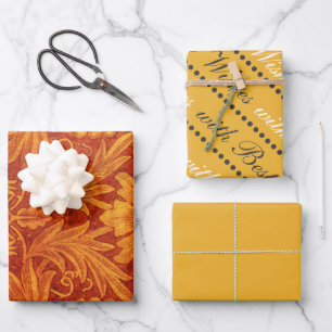 Floral Red & Golden Yellow Wm Morris Wrapping Paper Sheet