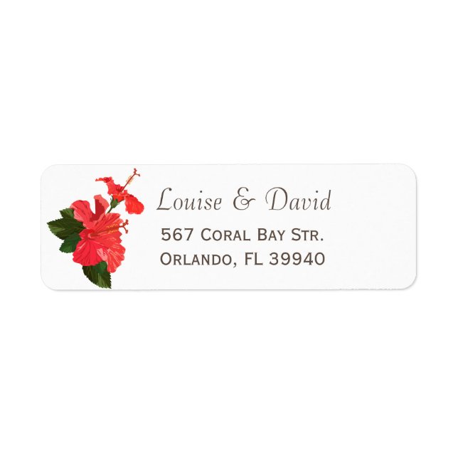Floral Red Hibiscus Return Address Label (Front)