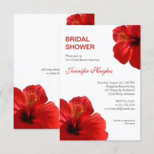 Floral Red Hibiscus Tropical Bridal Shower Invitation