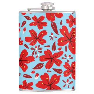 Floral Red Hip Flask