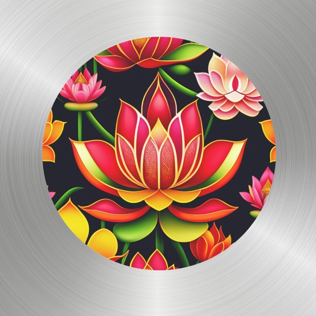 Floral Red Lotus Flower Illustration Classic Round Sticker (Creator Uploaded)
