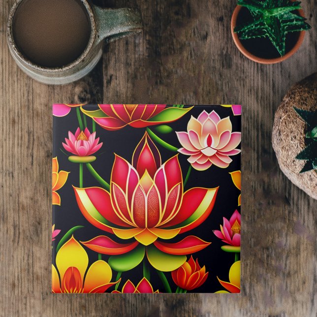 Floral Red Lotus Flower Illustration Tile (Creator Uploaded)