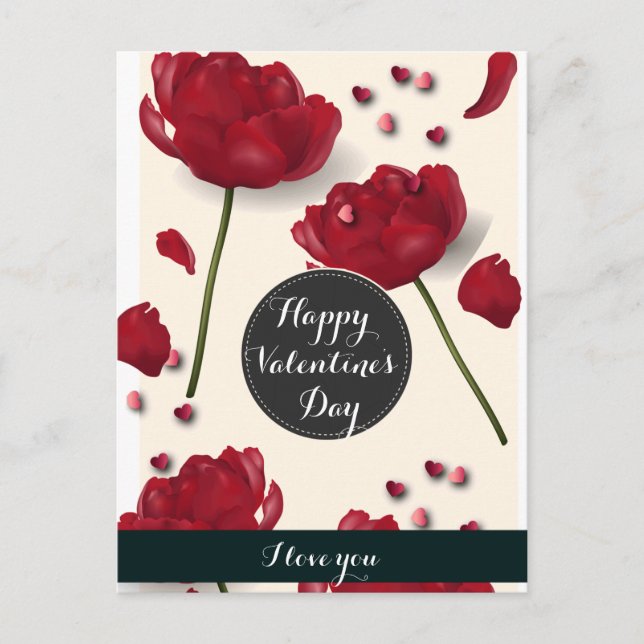 Floral Red Love Holiday Postcard (Front)