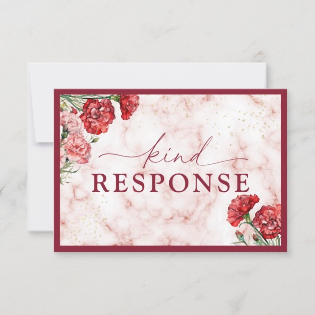  Floral Red Marble Script  Wedding Response Cards (Front)