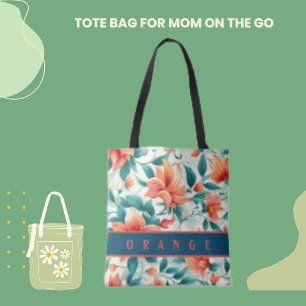 Floral Red Orange Green Flower Tote Bag