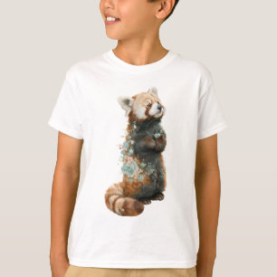 Floral Red Panda Watercolor Animal Kids T-Shirt