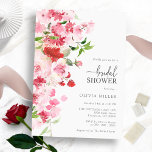 Floral Red Pink Bridal Shower Invitation<br><div class="desc">This elegant wedding bridal shower invitation features a beautiful watercolor frame of red and pink roses arranged as a lovely side frame. Find matching items in the Red and Pink Roses Collection.</div>