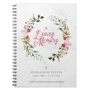 Floral Red & Pink Garland Funeral Condolences Notebook