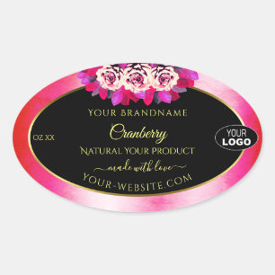 Floral Red Pink Marble Black Product Labels Logo