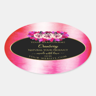 Floral Red Pink Marble Pattern Black Product Label