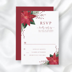 Floral Red Poinsettia Christmas Wedding RSVP Card
