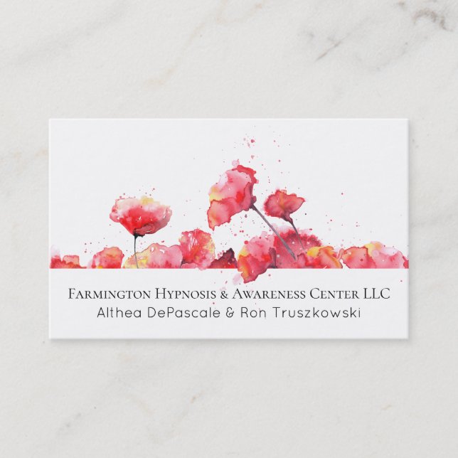 ** Floral Red Poppy Flower Business Card (Front)
