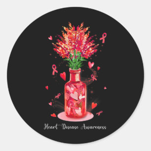 Floral Red Ribbon Support Heart Disease Awareness Classic Round Sticker