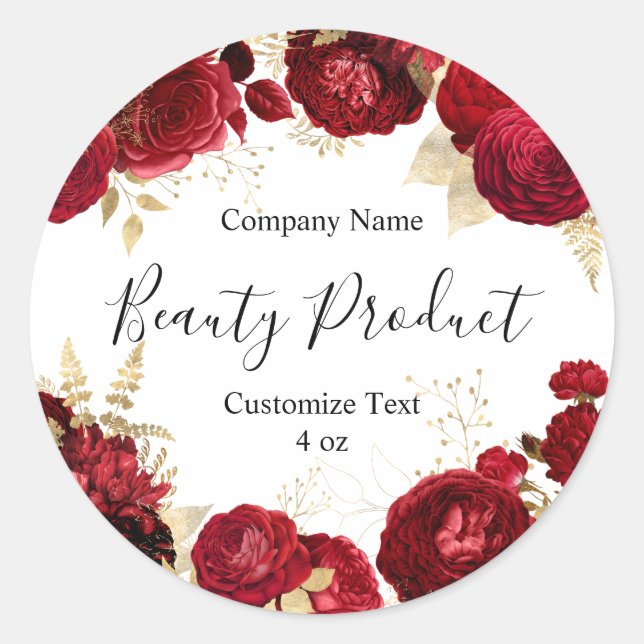 Floral Red Rose Beauty Cosmetic Product Label (Front)