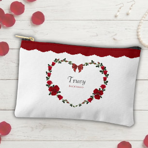 Floral Red Rose Bridesmaid Cosmetic Bag
