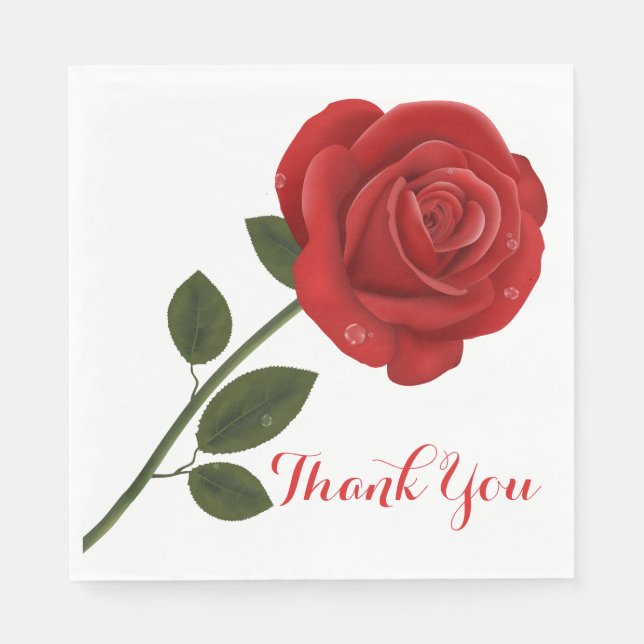 Floral Red Rose Flower Thank You Wedding Party Napkin (Front)
