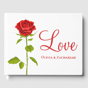 Floral Red Rose Flower Wedding Bridal Shower Guest Book