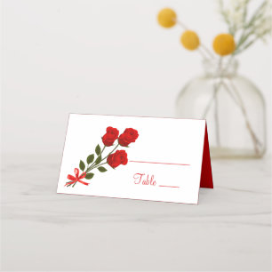 Floral Red Rose Flower - Wedding Party Flowers Place Card