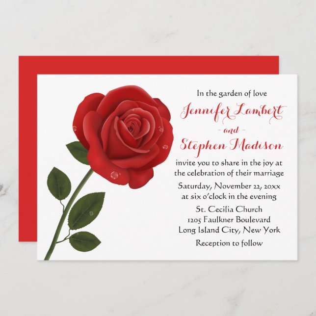 Floral Red Rose Flower Wedding Party Invitation (Front/Back)
