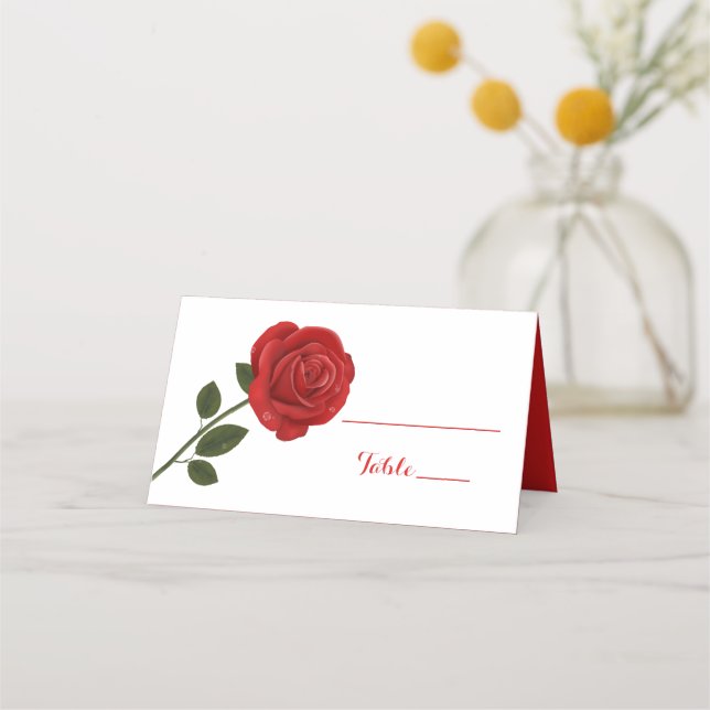 Floral  Red Rose Flower - Wedding Party Place Card (Front)