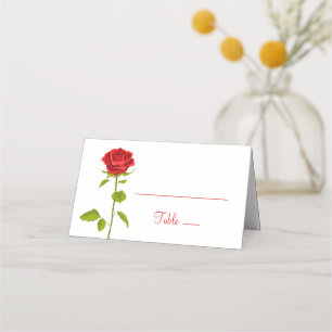 Floral Red Rose Flower Wedding Roses Botanical Place Card