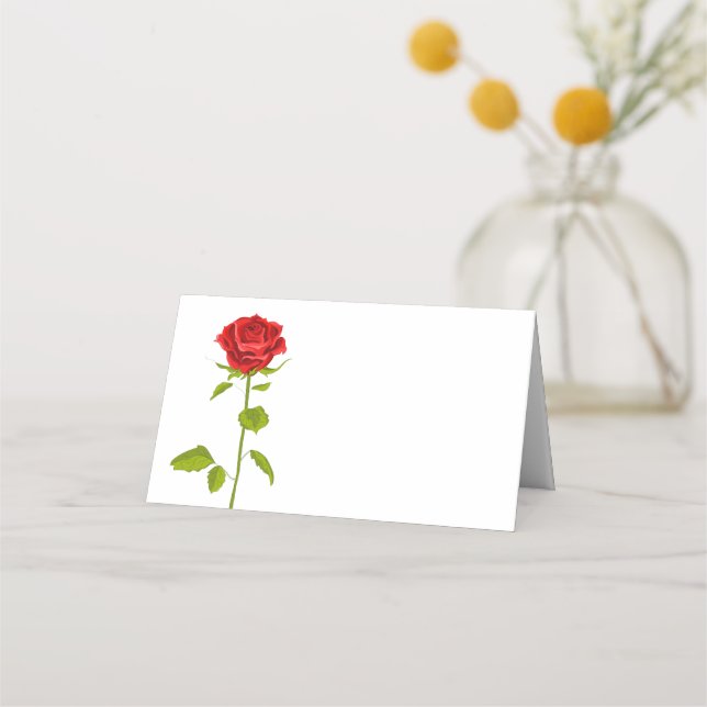 Floral Red Rose Flower Wedding Roses Botanical Place Card (Front)