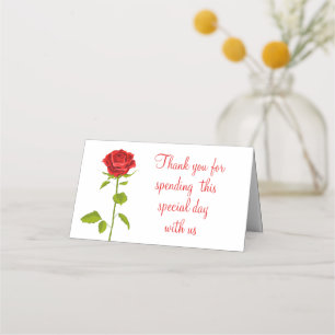 Floral Red Rose Flower Wedding Thank You Botanical Place Card