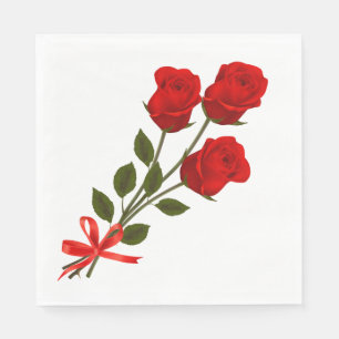 Floral Red Rose Flowers Wedding, Bridal Party Napkin