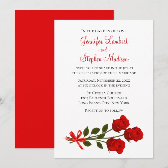 Floral Red Rose Flowers Wedding Invitation (Front/Back)