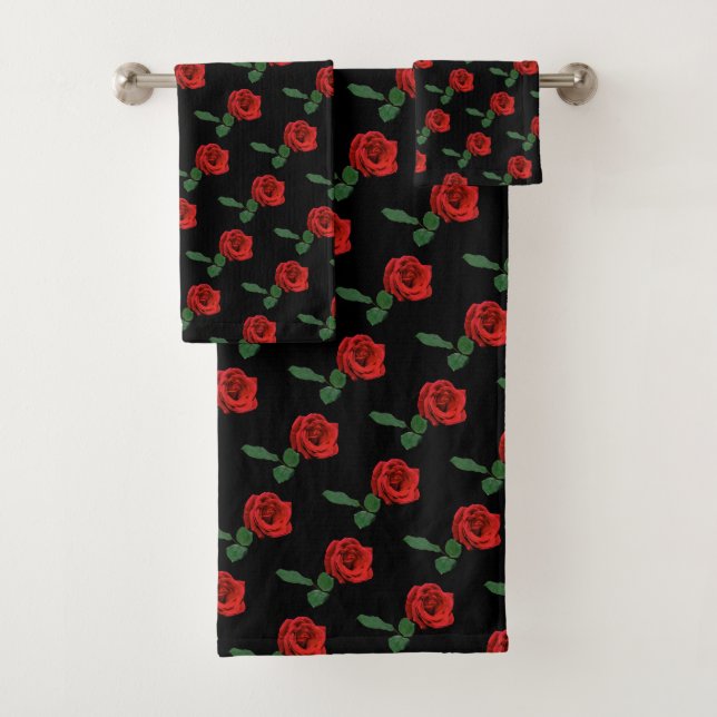 Floral Red Rose Garden Flowers Towel Set (Insitu)