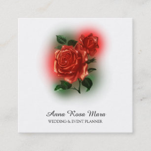 *~* Floral Red ROSE Wedding Planner Elegant QR  Square Business Card