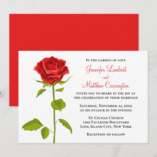 Floral Red Rose Wedding Romantic Elegant Flower Invitation (Front/Back)