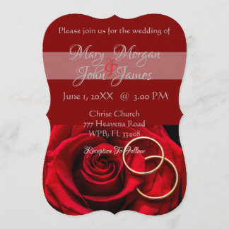 Floral Red Rose  with Ring  Wedding Invitation