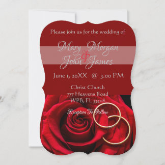 Floral Red Rose with Ring Wedding Invitation