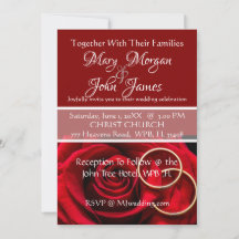 Floral Red Rose  with Ring  Wedding Invitation