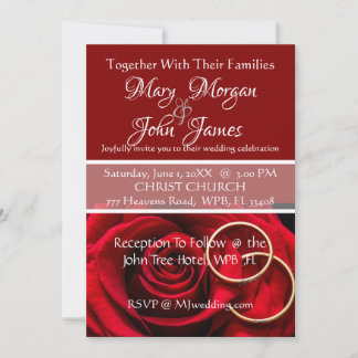 Floral Red Rose  with Ring  Wedding Invitation